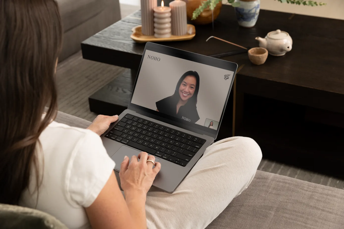 Member on a video consultation with a NOHO clinician